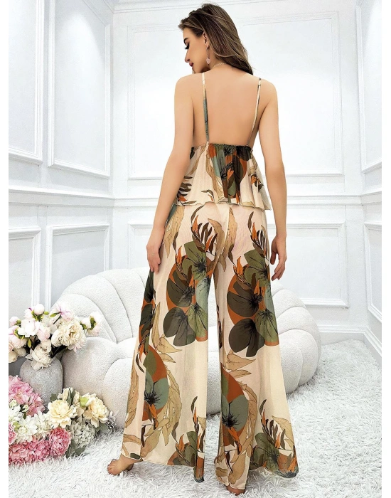 Bicomi Özel Tasarım Çiçek Desenli Salaş Şık Dekolteli 2li Takım