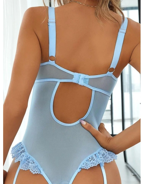 Bicomi Özel Tasarım Mavi Dantelli Fantezi Jartiyer Takımı