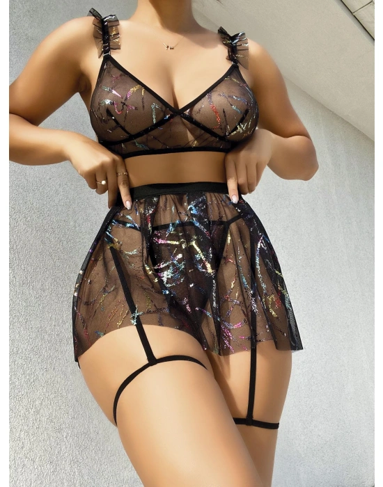 Bicomi Parlama Detaylı Mini Tül Gecelik