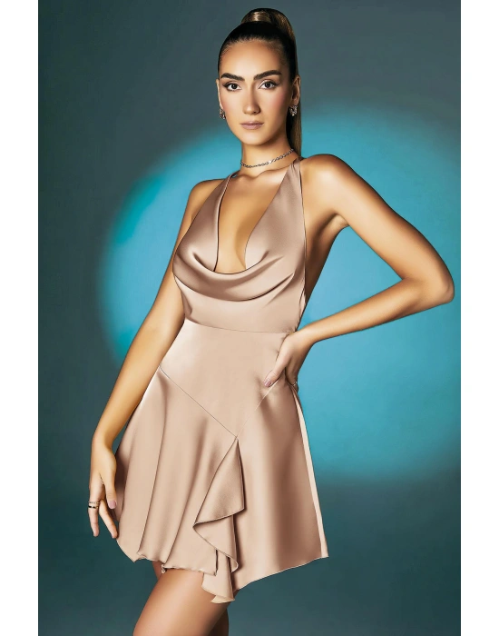 Bicomi Somon Askılı Degajeli Fantezi Mini Elbise