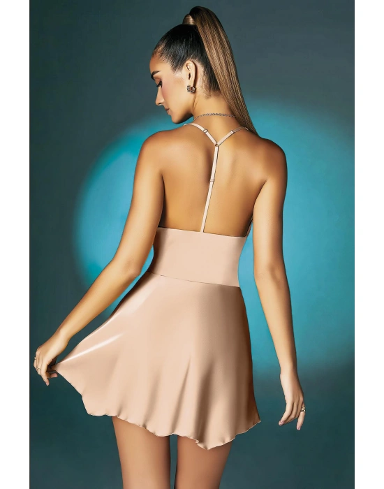 Bicomi Somon Askılı Degajeli Fantezi Mini Elbise