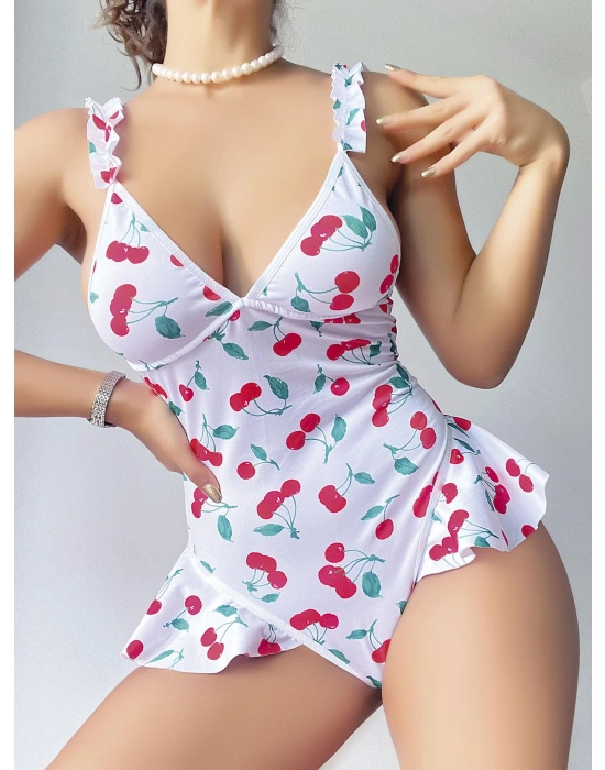 Bicomi Vişne Desenli Fantezi Body