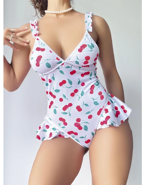 Bicomi Vişne Desenli Fantezi Body