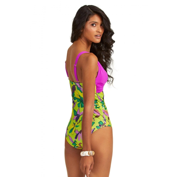 Bicomi Büyük Beden Yeşil Çiçek Desenli Drapeli Mayo