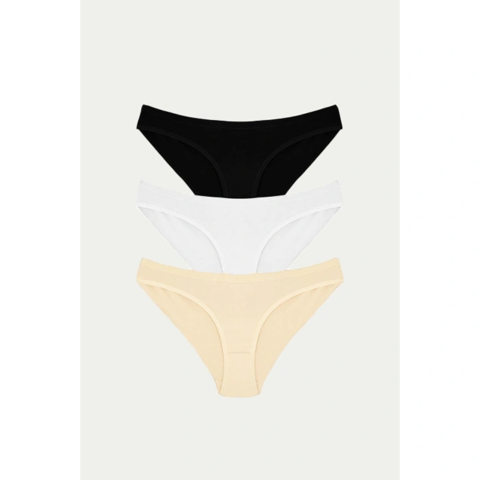 Bicomi Pamuklu Siyah Beyaz Ten Rengi 3lü Külot