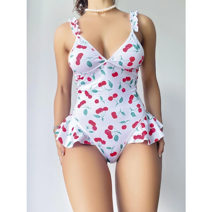 Bicomi Vişne Desenli Fantezi Body