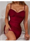 Bicomi Bordo Büzgülü Mini Club Elbisesi