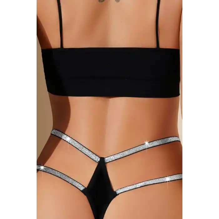 Çif ipli siyah taşlı tanga