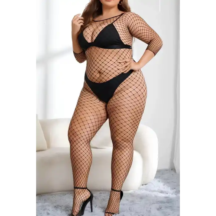 Büyük beden fileli vucut çorabı