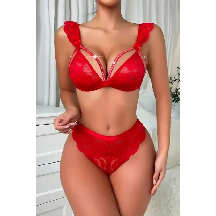 Kırmızı özel bölgesi açık fantazi iç giyim