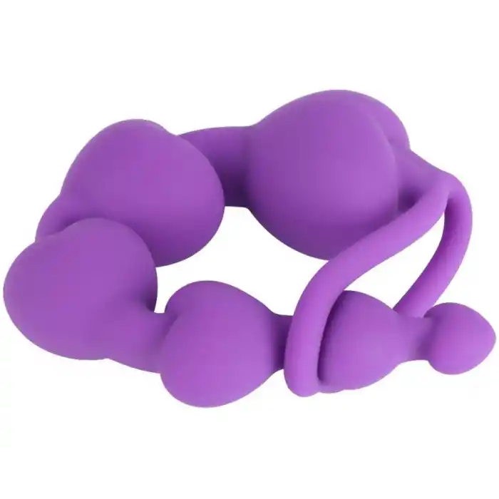 Backpart Kalp Şeklinde Boncuklu Silikon Pürüzsüz Yüzey 5 Boğumlu Anal Tıkaç (Plug) - Mor