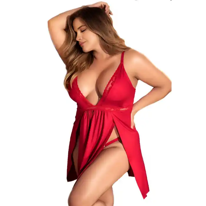 Büyük  Beden Kırmızı Gecelik