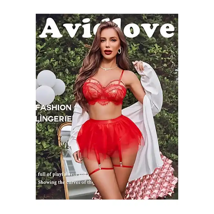 Kırmızı Jartiyer Askılı Gecelik