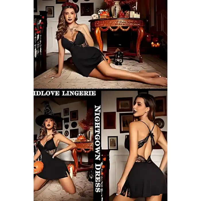 Siyah Yırtmaçlı Gecelik