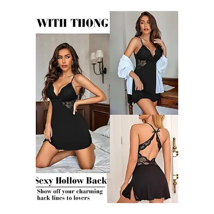 Siyah Yırtmaçlı Gecelik