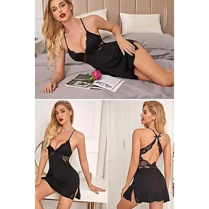 Siyah Yırtmaçlı Gecelik