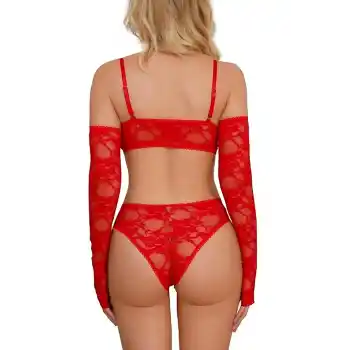 Kırmızı dantelli tanga ve sütyen gecenizi renklendirin