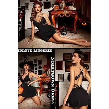 Siyah Yırtmaçlı Gecelik