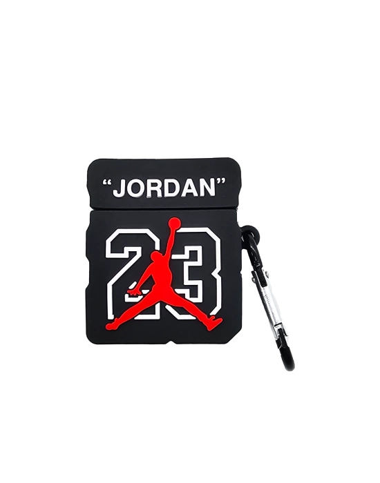 AirPods 1-2. nesil uyumlu 3D Micheal Jordan siyah kılıf ve anahtarlık