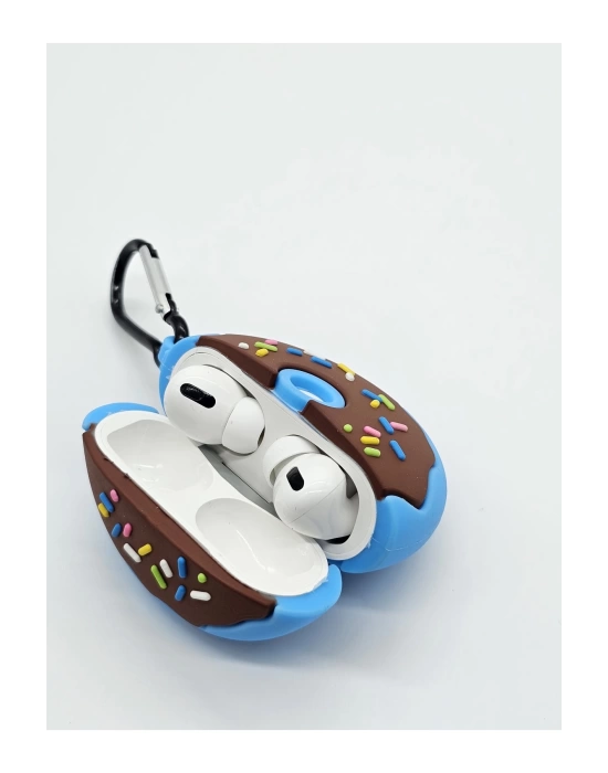 AirPods pro 1-2 nesil uyumlu donuts figürlü 3D silikon kılıf ve anahtarlık