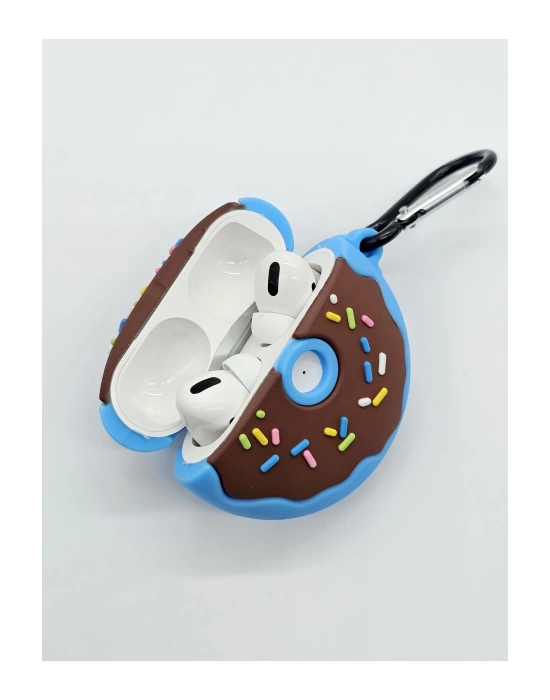 AirPods pro 1-2 nesil uyumlu donuts figürlü 3D silikon kılıf ve anahtarlık