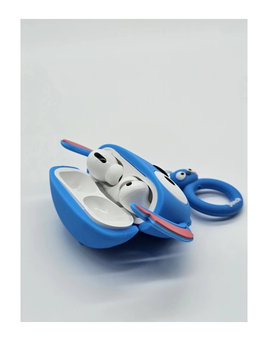 AirPods pro 1-2 nesil uyumlu mavi disney stitch figürlü 3D silikon kılıf ve anahtarlık