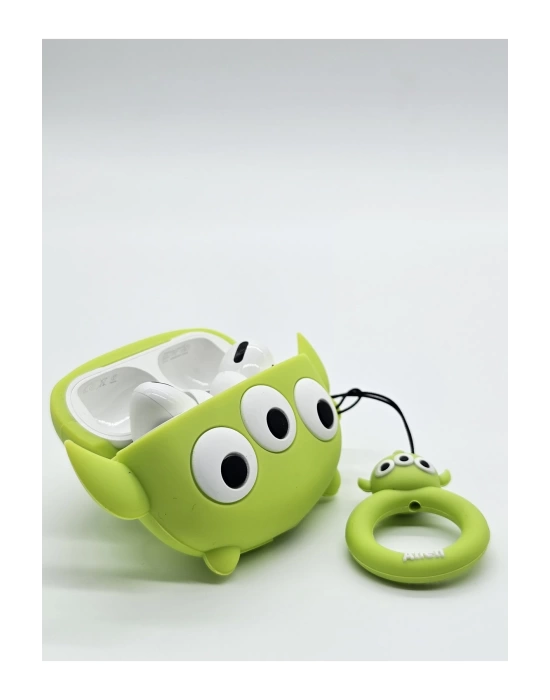 AirPods pro 1-2 nesil uyumlu yeşil disney alien figürlü 3D silikon kılıf ve anahtarlık