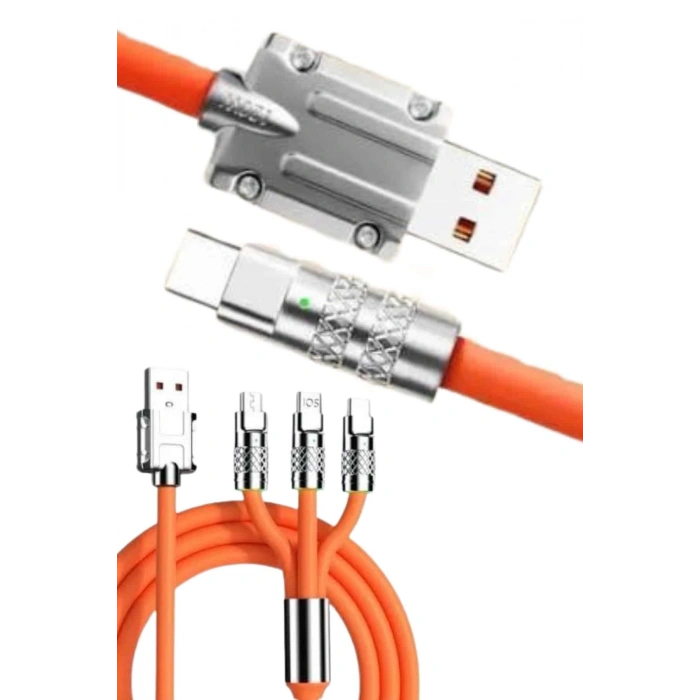 120W 3 İn 1 Uyumlu Silikon Şarj Kablosu Hızlı Şarj Kablosu
