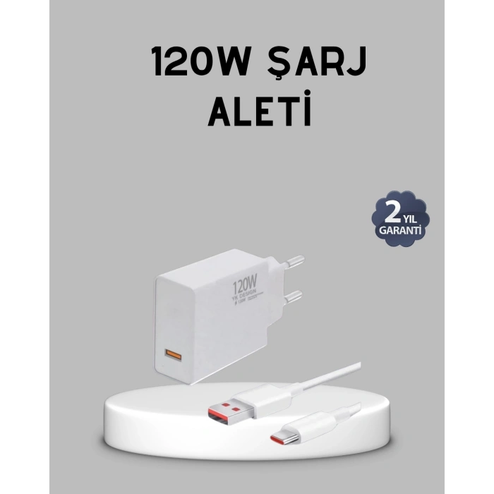 120W Süper Hızlı Şarj Adaptörü – Type-C Kablo Dahil, Yüksek Voltaj Korumalı
