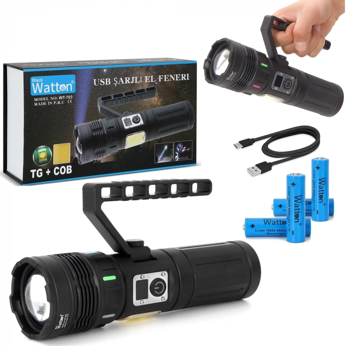 15.000 Lümen TG + COB LED Şarjlı El Feneri WT-703