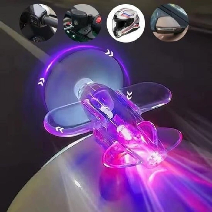 26786 Led Işıklı Motosiklet Süs Uçağı Pilsiz Çalışan Kırmızı-Mavi Işık Efektli