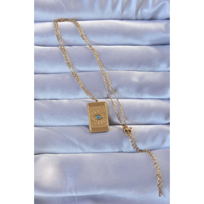 316L Altın Renk İşlemeli Nazarlı Göz Model Vintage Kolye