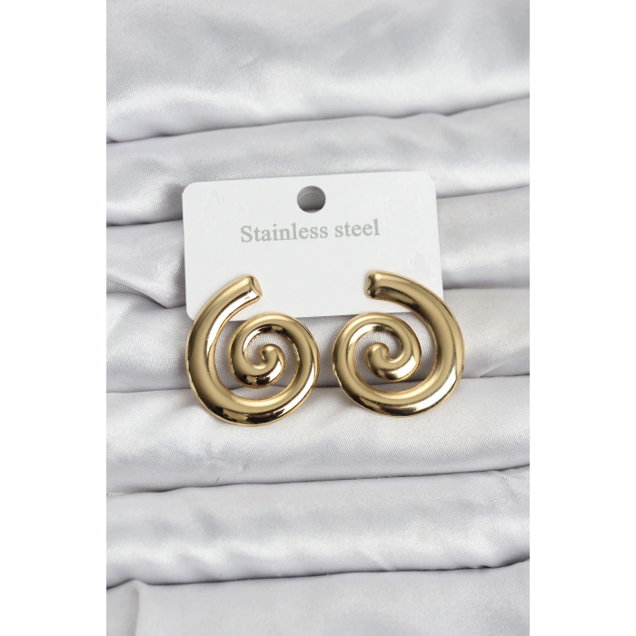316L Çelik Gold Renk Sarmal Modelli Kadın Küpe