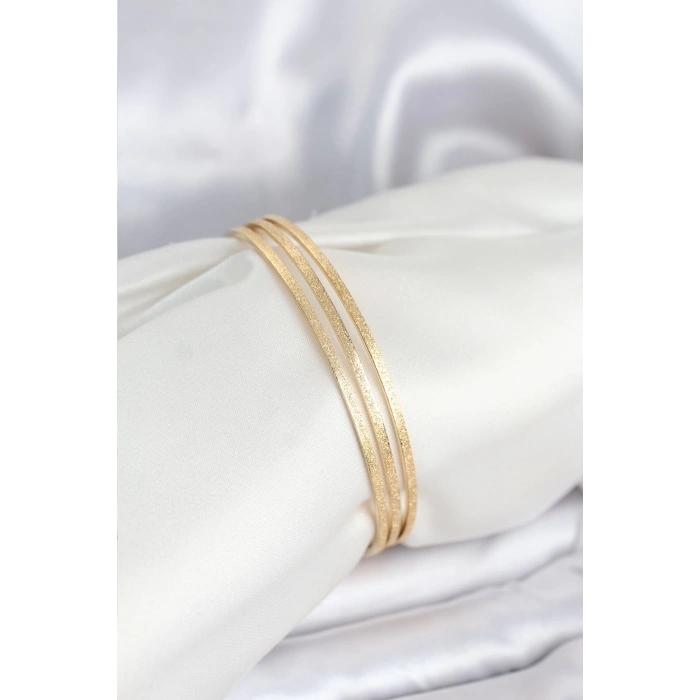 316L Çelik Gold Renk Simli Model Ajda 65 mm Kadın Bileklik