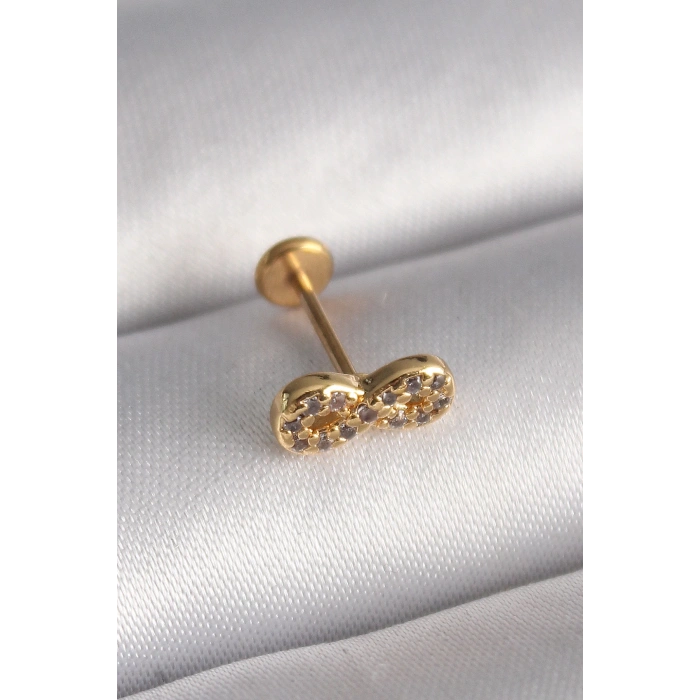 316L Çelik Gold Renk Zirkon Taşlı Sonsuzluk Model Tragus Piercing