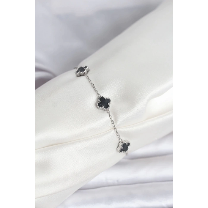 316L Çelik Gümüş Renk Siyah Baby Boy Yonca Bileklik