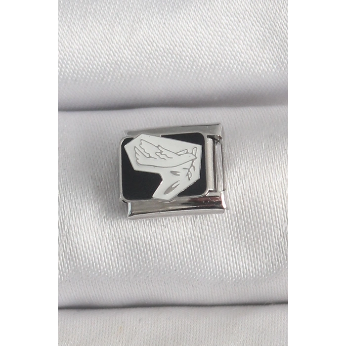 316L Çelik Gümüş Renk Siyah Beyaz Kuş İşlemeli Nomination Charm