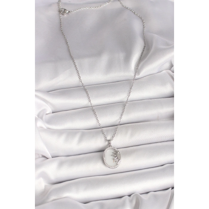 316L Çelik Gümüş Renk Zincir Beyaz Mineli Gün Batımı Model Zirkon Taş Detaylı Kadın Kolye