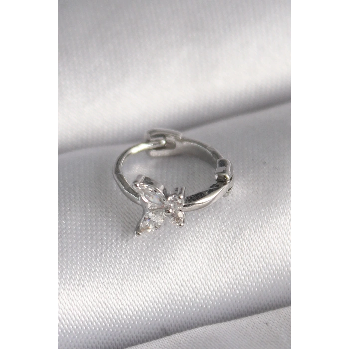 316L Çelik Gümüş Renk Zirkon Taşlı Kelebek Model Tragus Piercing