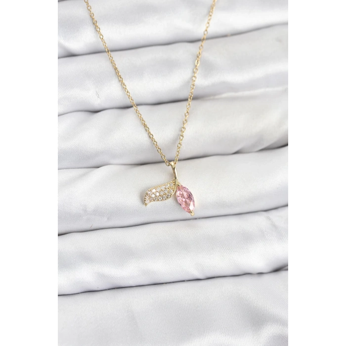 316L Çelik Zincir Gold Renk Balık Kuyruğu Model Zirkon Taşlı Kadın Kolye