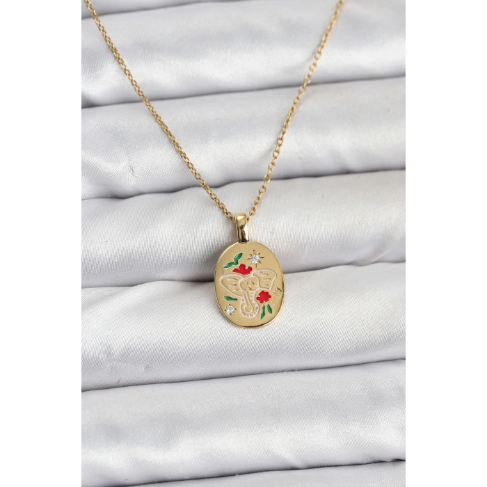 316L Çelik Zincir Gold Renk Fil Figürlü Kadın Kolye