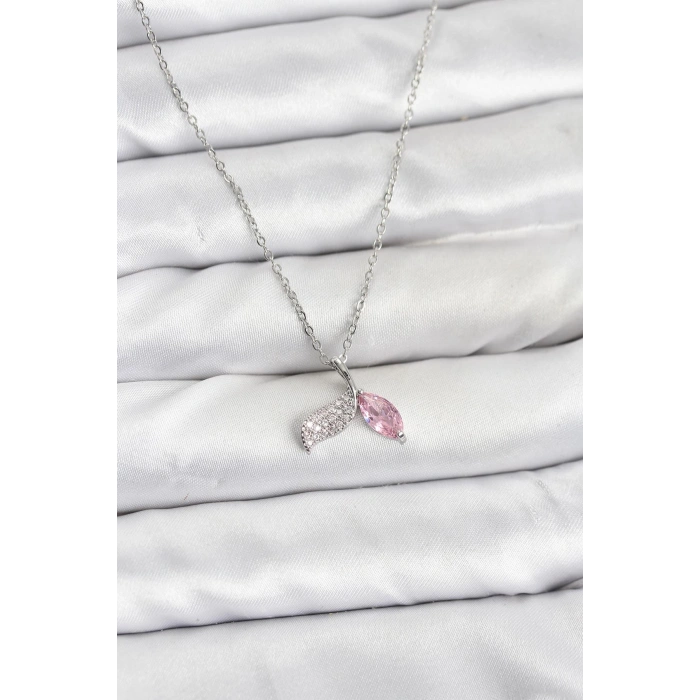 316L Çelik Zincir Gümüş Renk Balık Kuyruğu Model Zirkon Taşlı Kadın Kolye