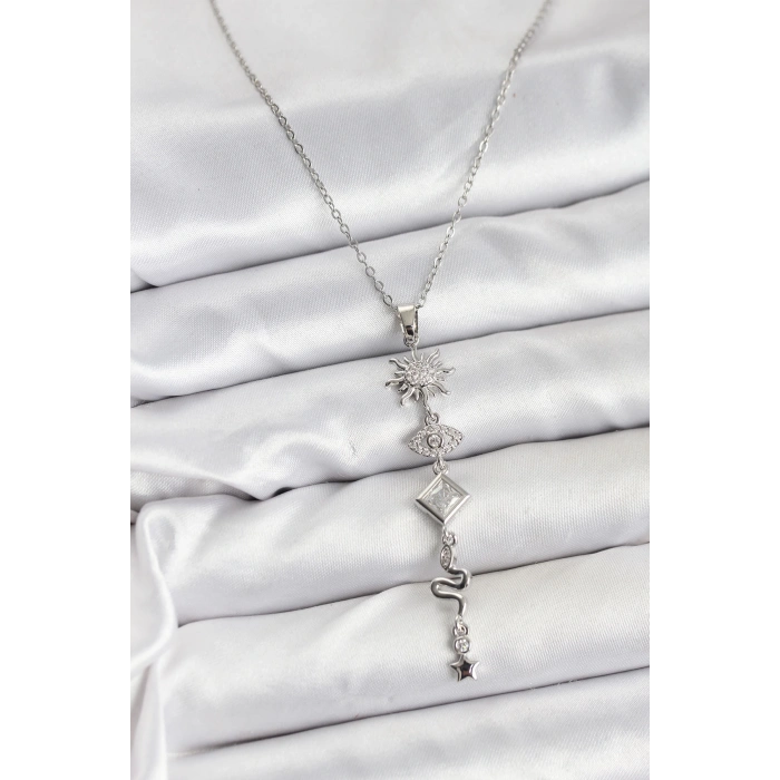 316L Çelik Zincir Gümüş Renk Güneş ve Enerji Model Kadın Y Kolye