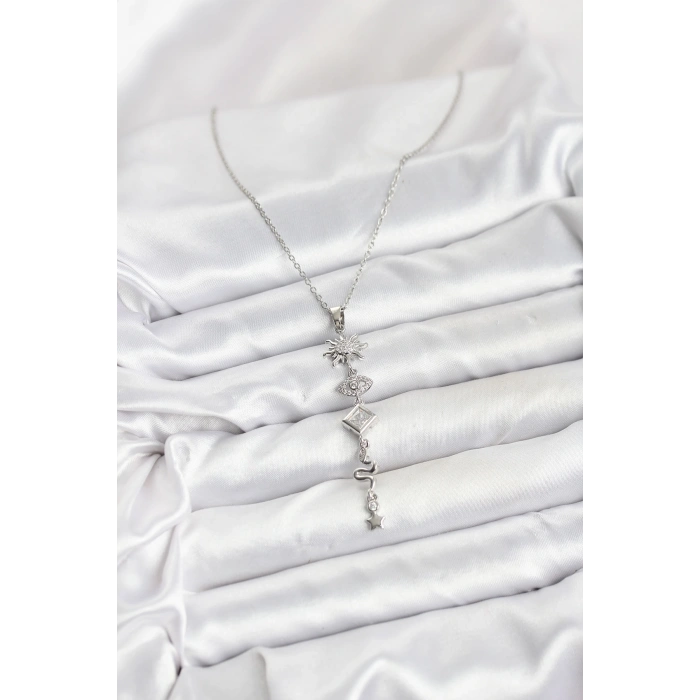 316L Çelik Zincir Gümüş Renk Güneş ve Enerji Model Kadın Y Kolye