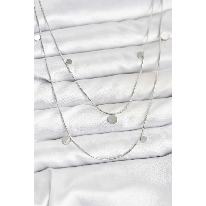 316L Çelik Zincir Gümüş Renk Pullu Kadın Kolye