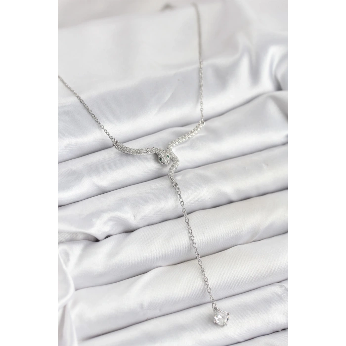 316L Çelik Zincir Gümüş Renk Yılan Model Y Kolye