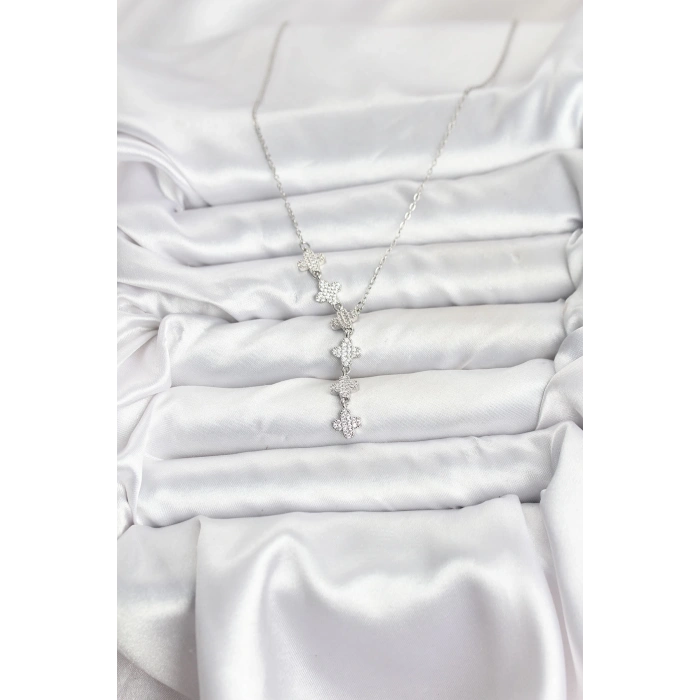 316L Çelik Zincir Gümüş Renk Yonca Model Kadın Kolye