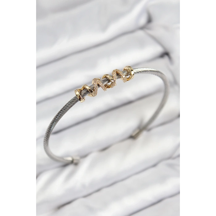 316L Çelik Zirkon Taşlı Model Gold Ve Gümüş Renk Kadın Bileklik