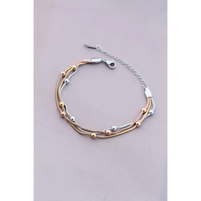 316L Kararmaz Çelik Gümüş Renk Top Zincirli Kadın Bileklik