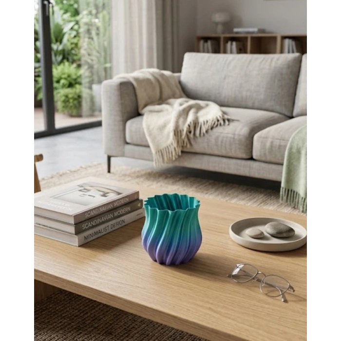 3D Kıvrımlı Mavi Vazo Modern Dekoratif Şık Ev Aksesuarı